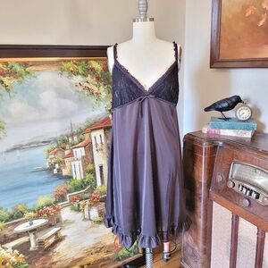 Vintage black nylon lace nighty